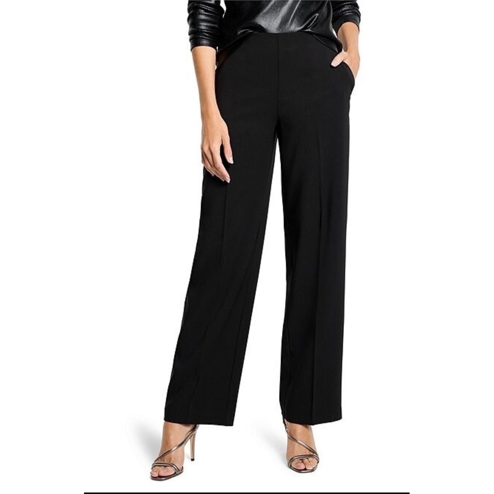 NIC+ZOE Lenox Wide Leg Sleek Stretch Pants Black Onyx Womens Size M $128 NWT